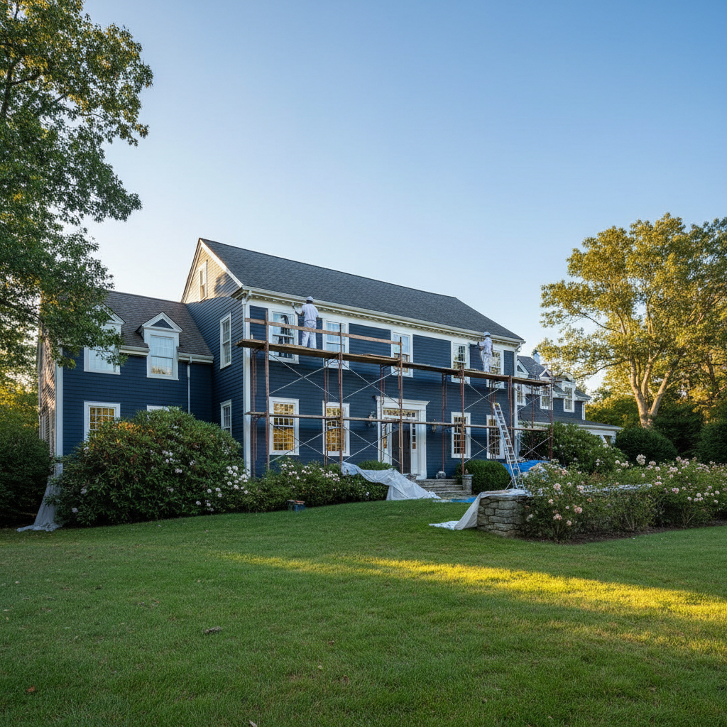 Historic home exterior being painted
